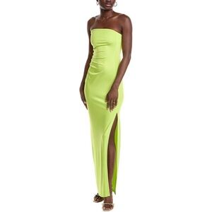 Susana Monaco Neon Green Strapless Maxi Dress Ruched Bodycon Slit NWOT